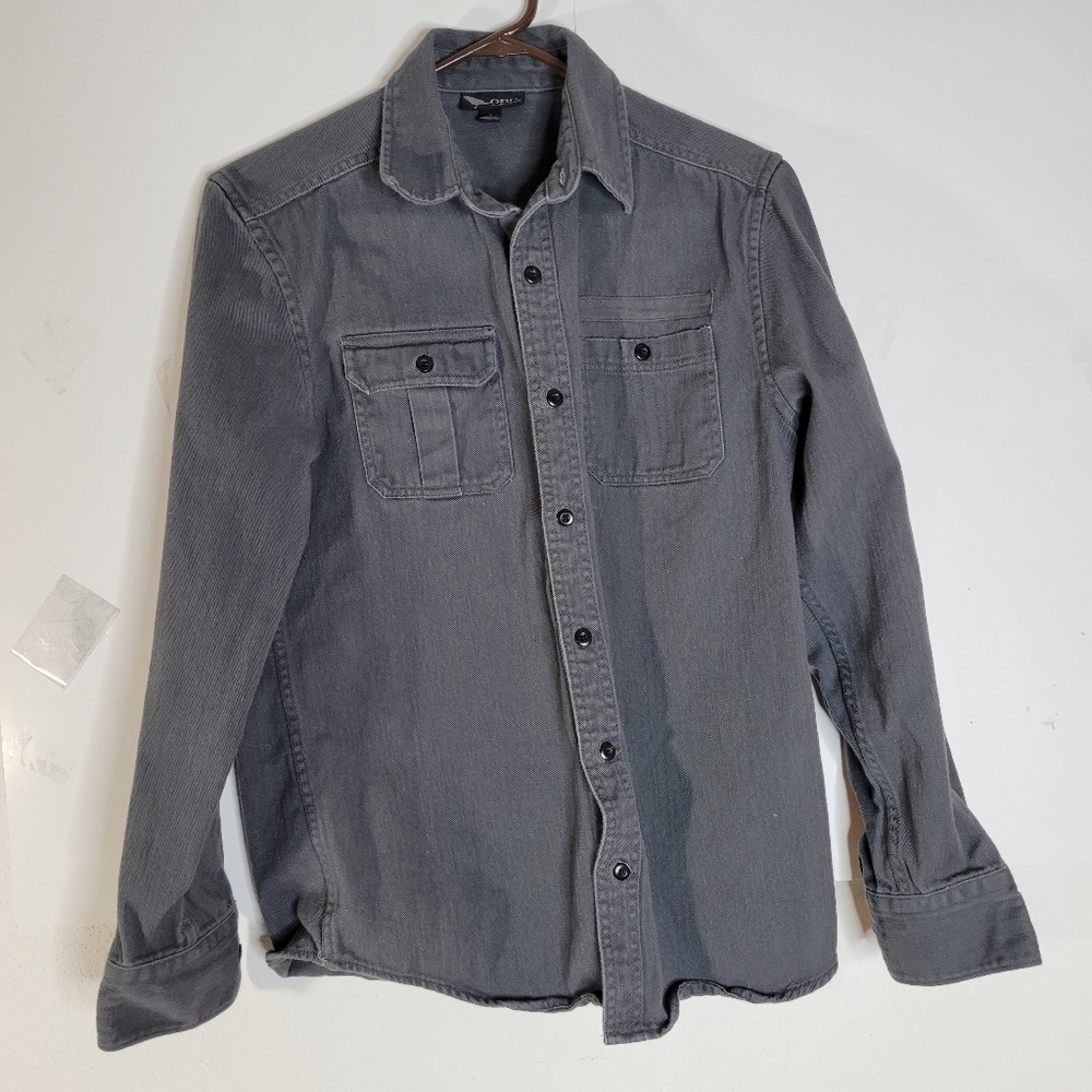 Mens Odin New York Long Sleeve Heavy Weight Gray Button front shirt size Small